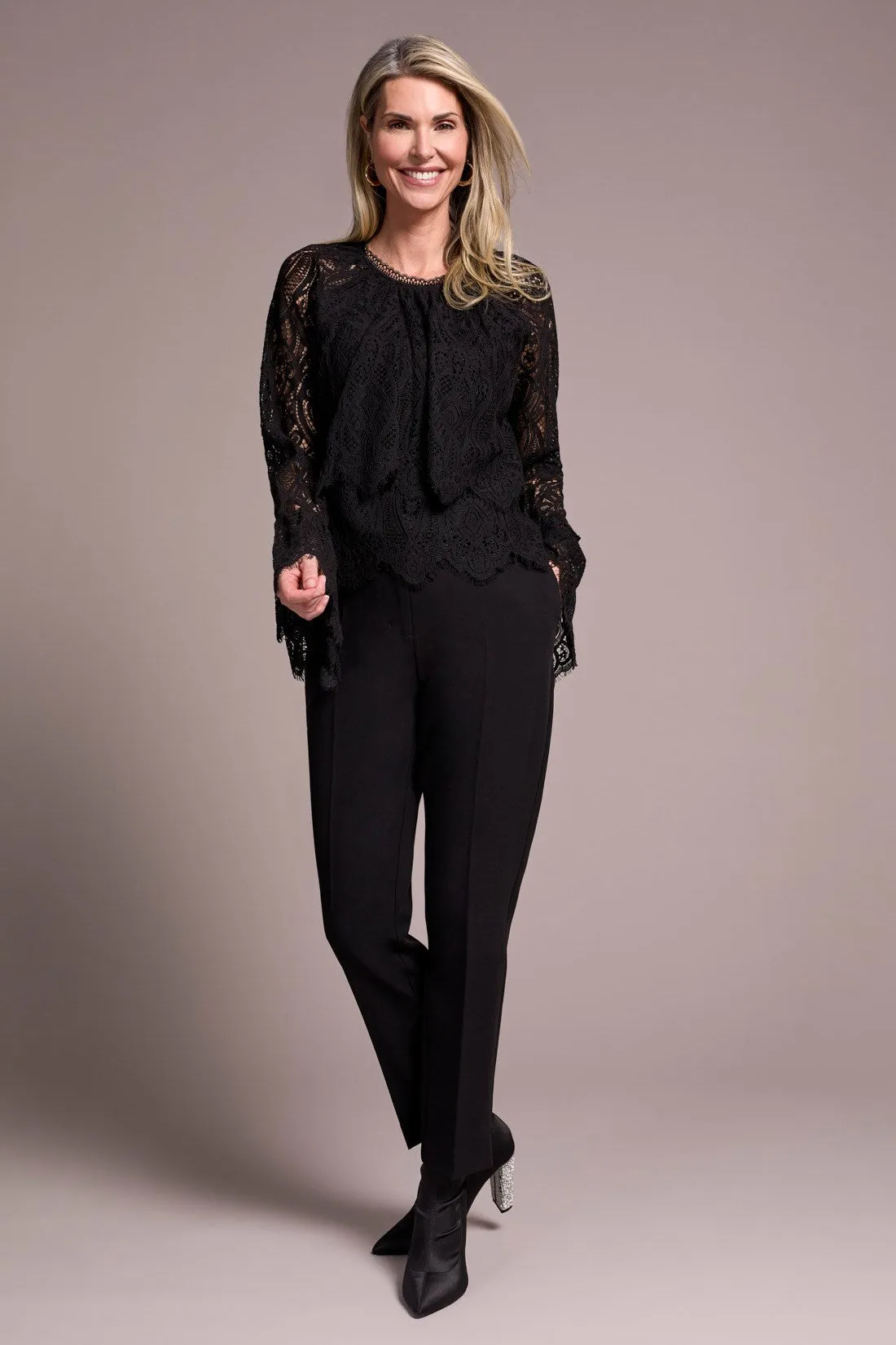 Lace Crew Newck Blouse With Lined Body-Black sold by Tribal product image thumbnail 3