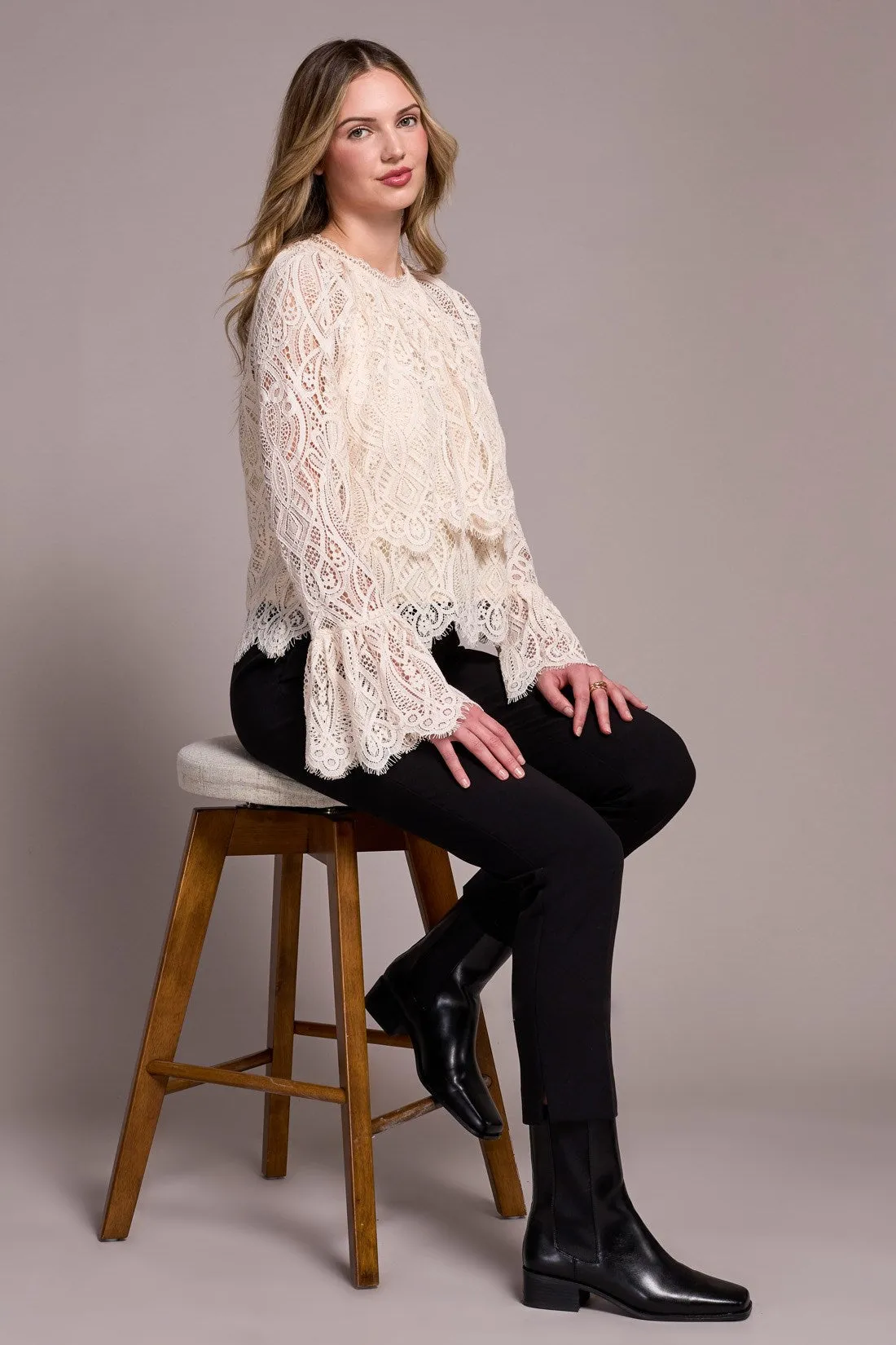 Lace Crew Newck Blouse With Lined Body-Moonstone sold by Tribal product image thumbnail 3