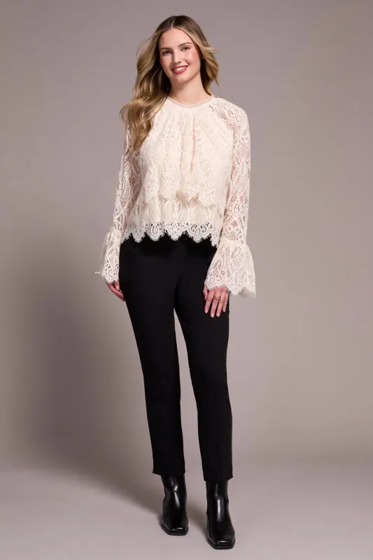 Lace Crew Newck Blouse With Lined Body-Moonstone sold by Tribal