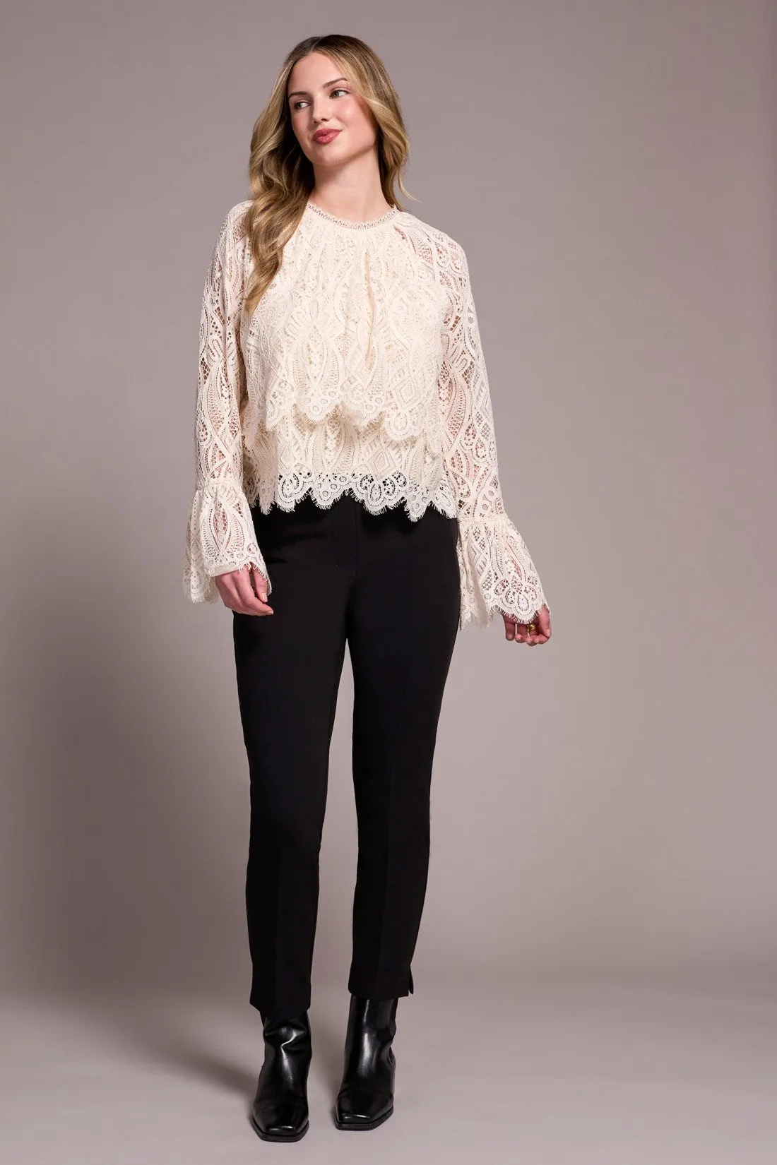 Lace Crew Newck Blouse With Lined Body-Moonstone sold by Tribal product image thumbnail 2