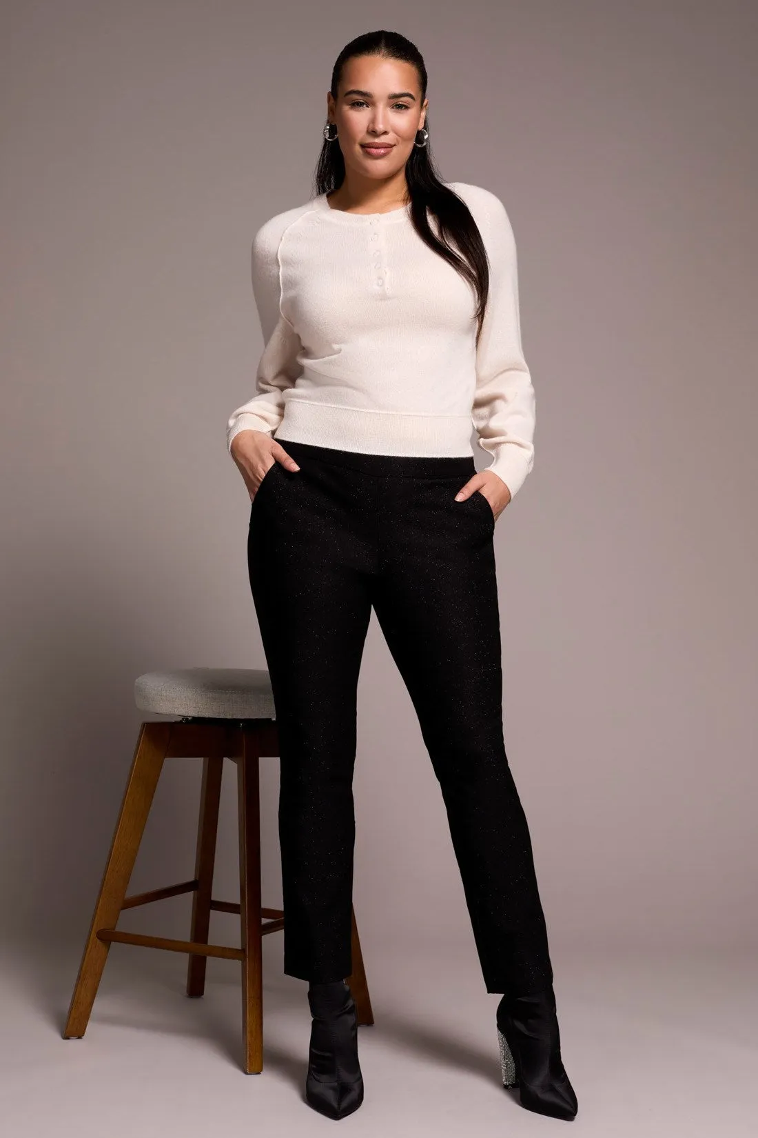 Glitter Bengaline Luxe Pull-On Ankle Pants-Black sold by Tribal product image thumbnail 2