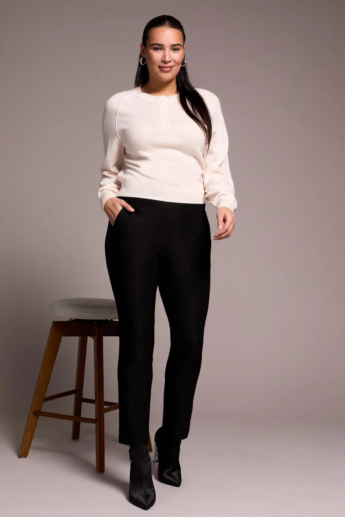 Glitter Bengaline Luxe Pull-On Ankle Pants-Black sold by Tribal