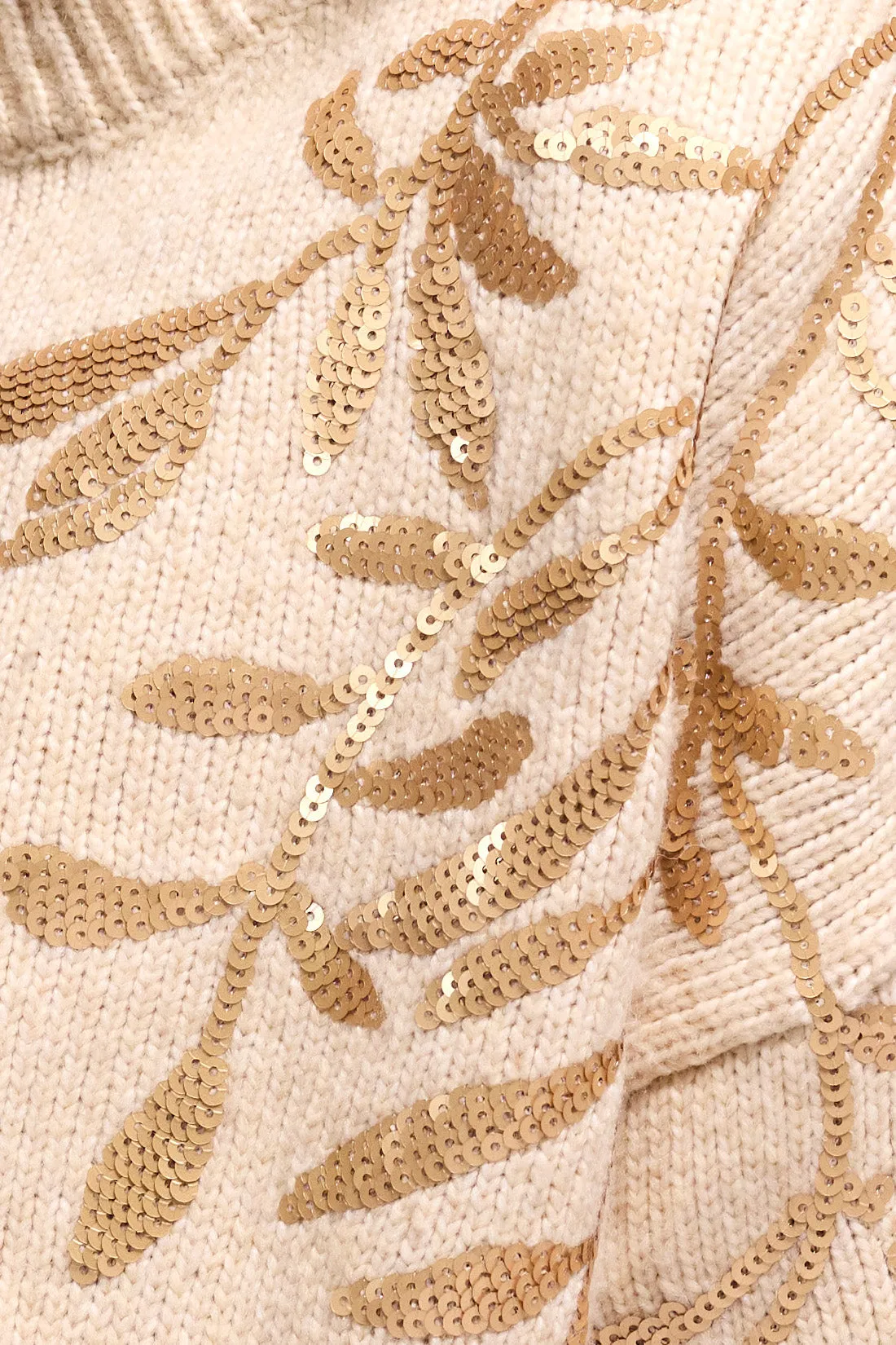 Sequin Floral Applique Mock Neck Sweater-H latte sold by Tribal product image thumbnail 4