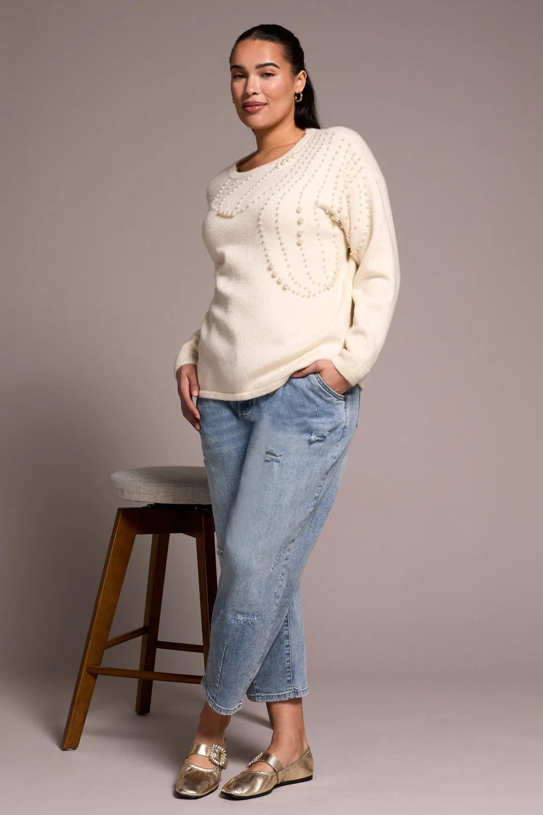 Soft Pearl Applique Dolman Sleeve Sweater-Sandstone sold by Tribal product image thumbnail 2