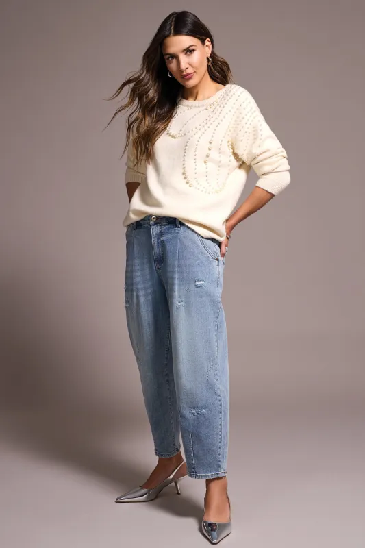 Soft Pearl Applique Dolman Sleeve Sweater-Sandstone sold by Tribal