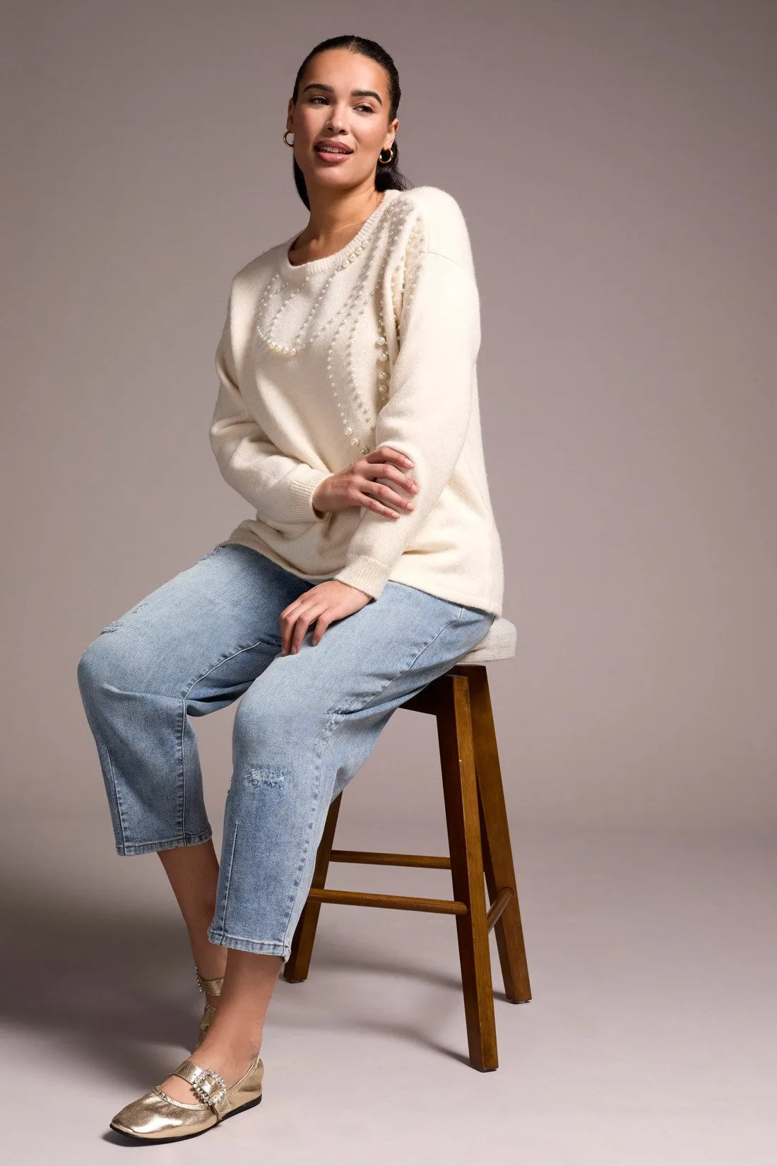 Soft Pearl Applique Dolman Sleeve Sweater-Sandstone sold by Tribal product image thumbnail 3