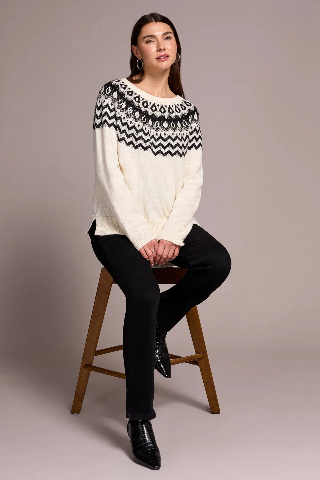 Fair Isle Soft Beaded Fair Isle Scoop Neck Sweater-Cream sold by Tribal
