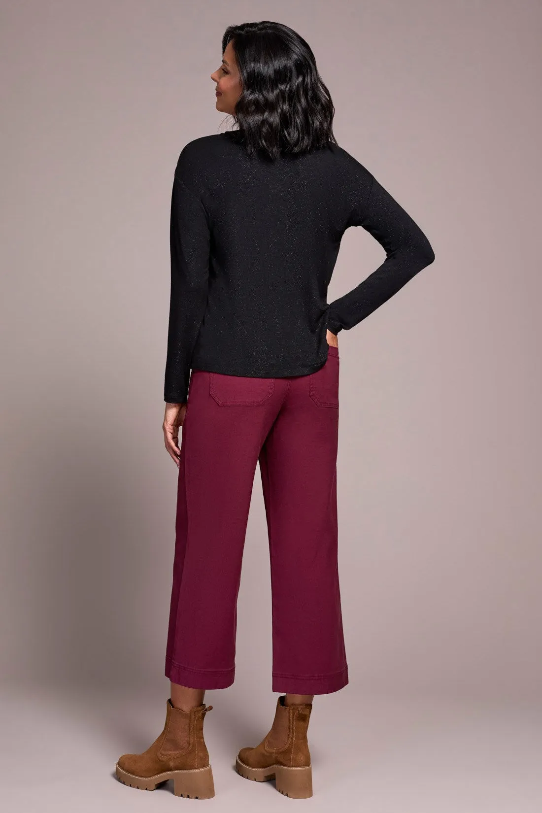 Soft Shine Effect V-Neck Drop Shoulder Top-Black sold by Tribal product image thumbnail 4