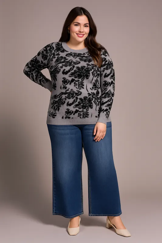 Soft Boucle Jacquard Long-Sleeve Crew Neck Sweater-Grey mix sold by Tribal