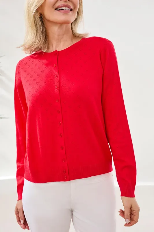Pointelle Knit Cardigan Sweater With Button-Front Closure-Rouge made by Tribal