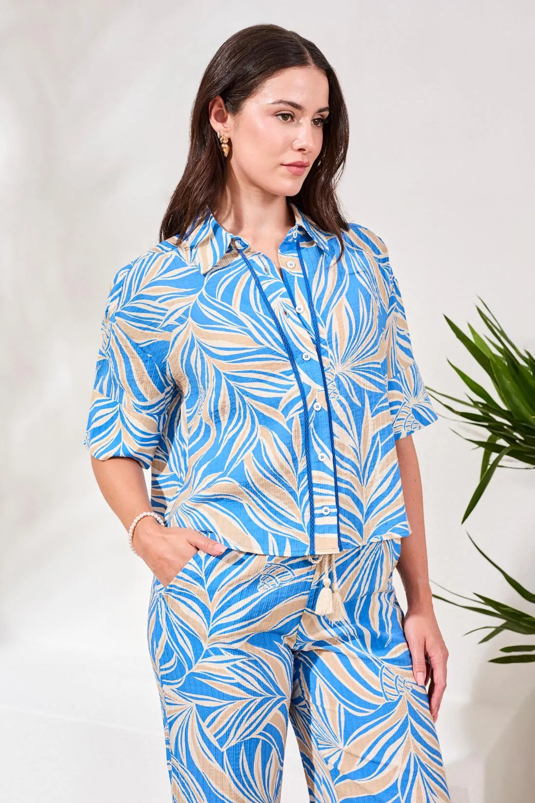 Printed Loop Stitch Button-Front Camp Shirt-Royal sold by Tribal product image thumbnail 3