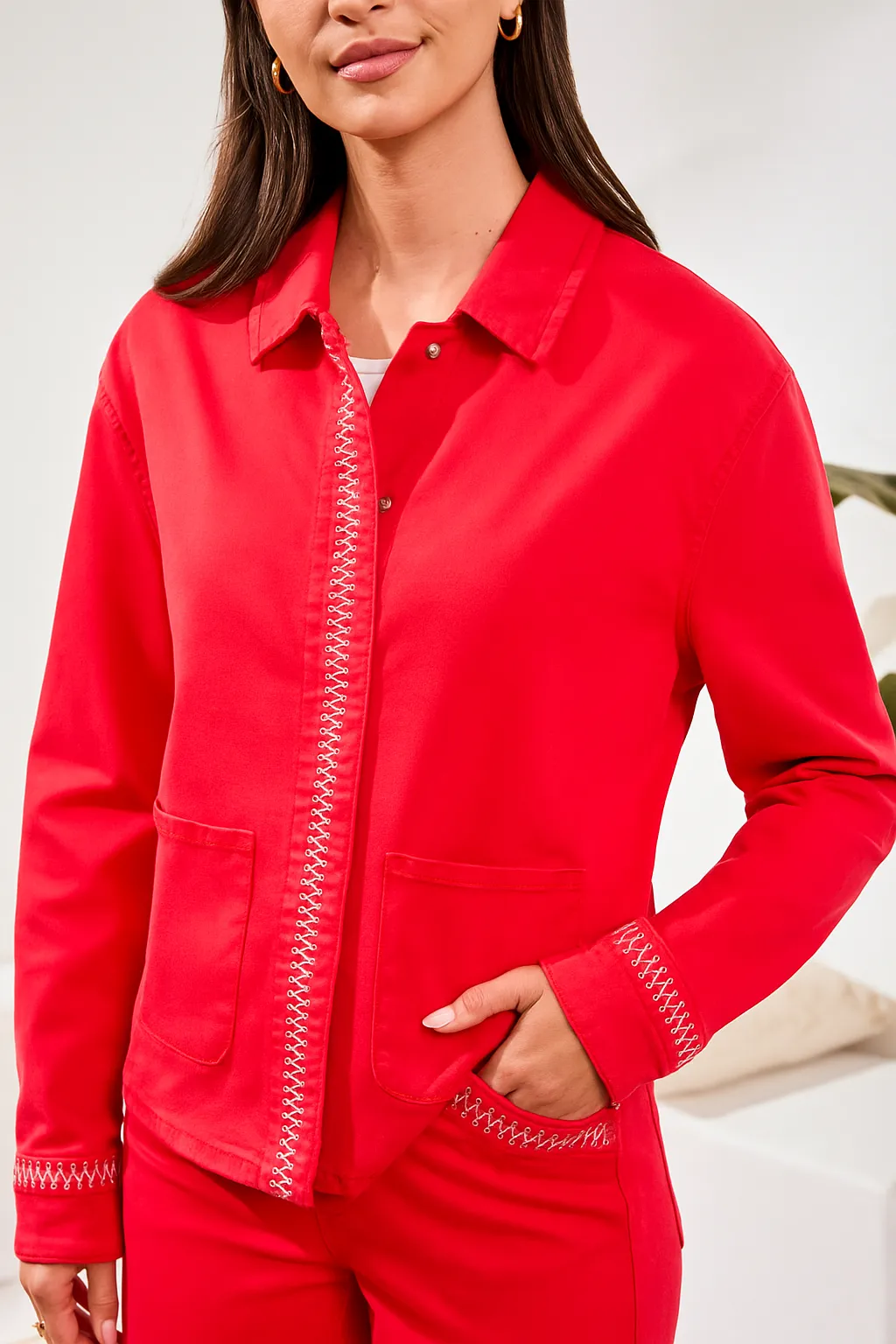 Hidden Snap Front Comfort Stretch Jacket-Sangria sold by Tribal product image thumbnail 3
