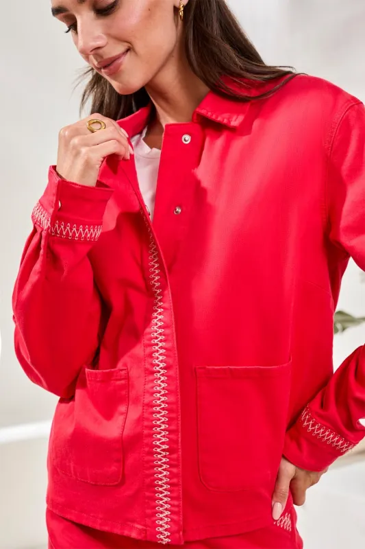 Hidden Snap Front Comfort Stretch Jacket-Sangria sold by Tribal