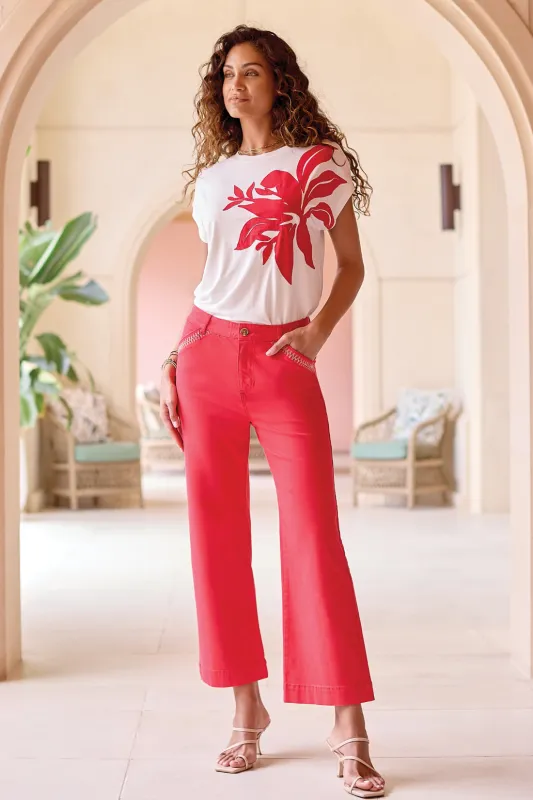 Comfort Stretch Kick Flare Pants W Topstitch Pockets-Sangria sold by Tribal