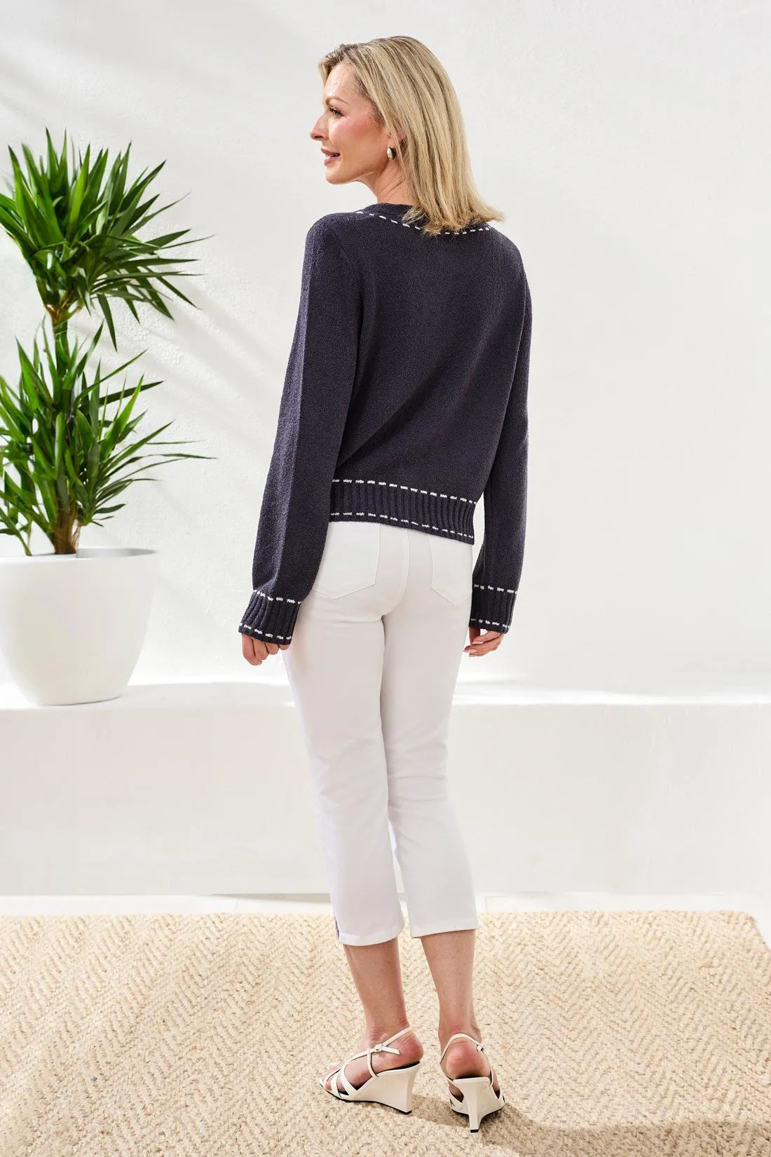 Boucle Yarn Contrast Stitch Cardigan-Jet blue sold by Tribal product image thumbnail 4