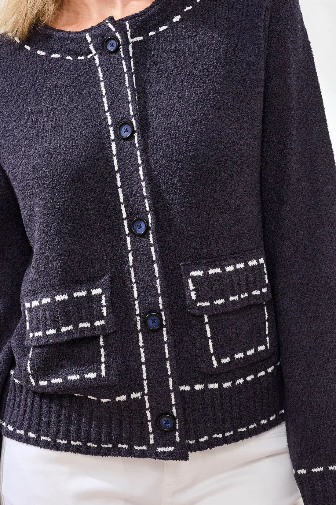Boucle Yarn Contrast Stitch Cardigan-Jet blue sold by Tribal product image thumbnail 3