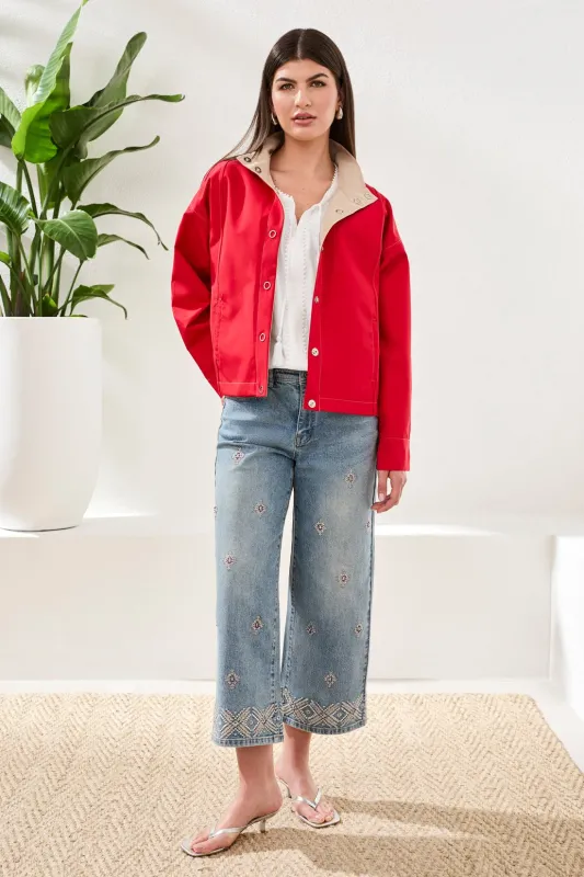 Snap Front Reversible High Collar Resort Jacket-Sangria sold by Tribal