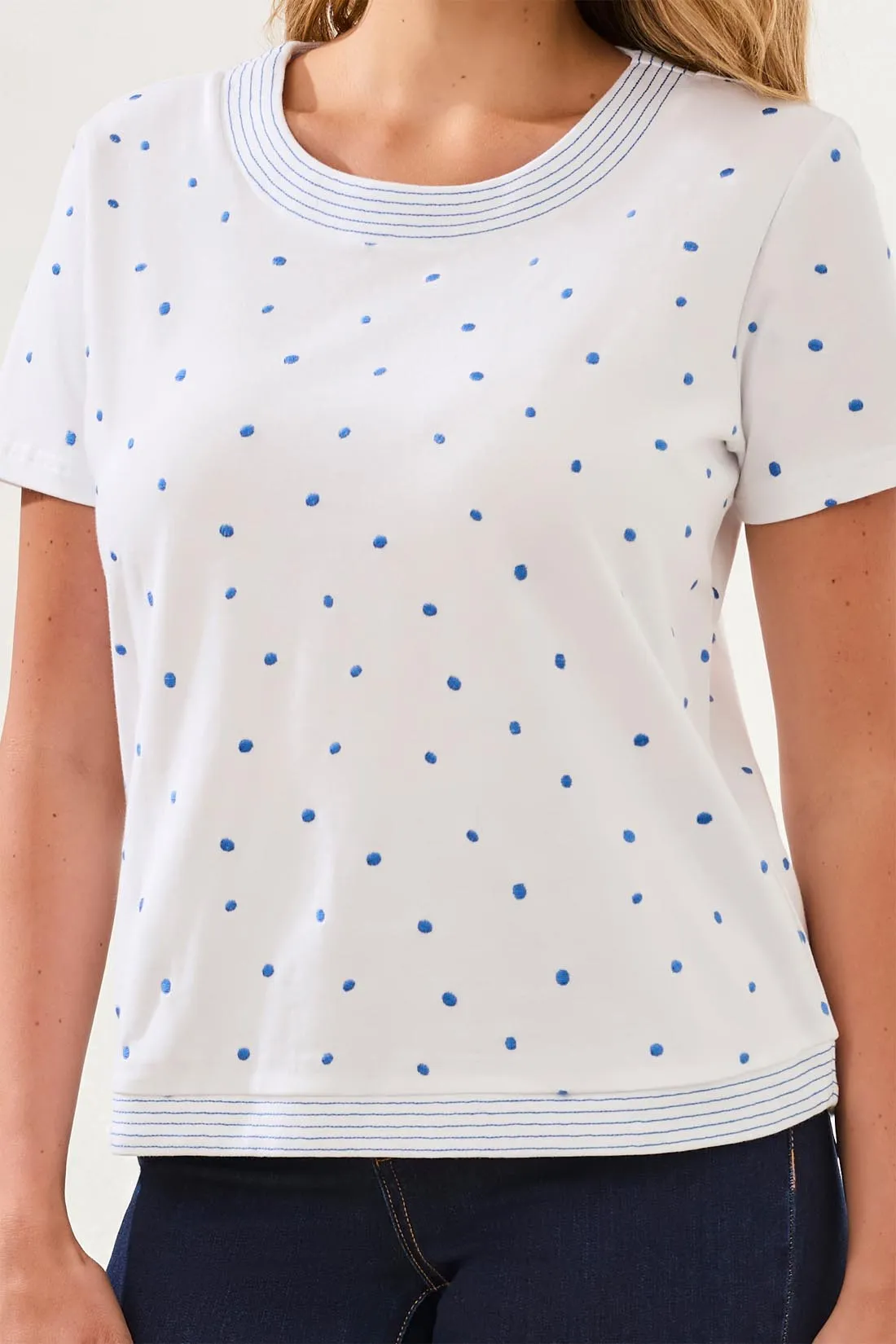Embroidered Polka Dot Double-Yarn 3/4 Sleeve Knit Top-White sold by Tribal product image thumbnail 3