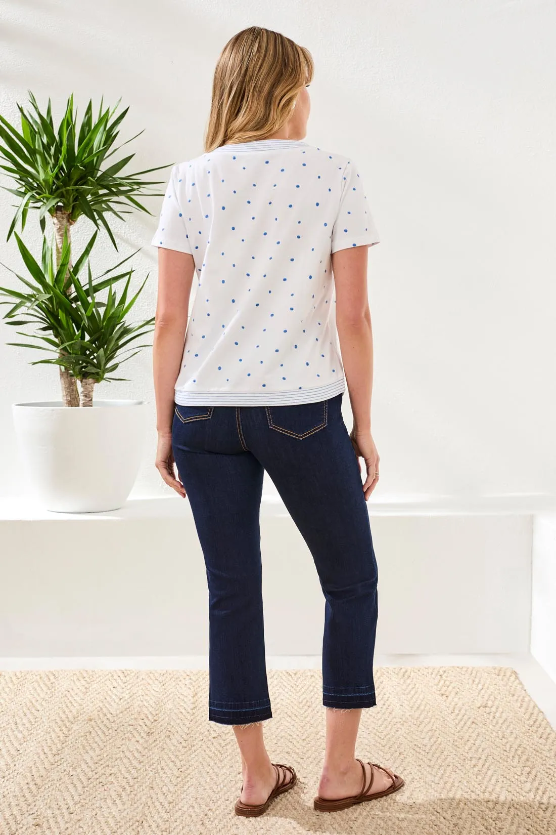 Embroidered Polka Dot Double-Yarn 3/4 Sleeve Knit Top-White sold by Tribal product image thumbnail 2