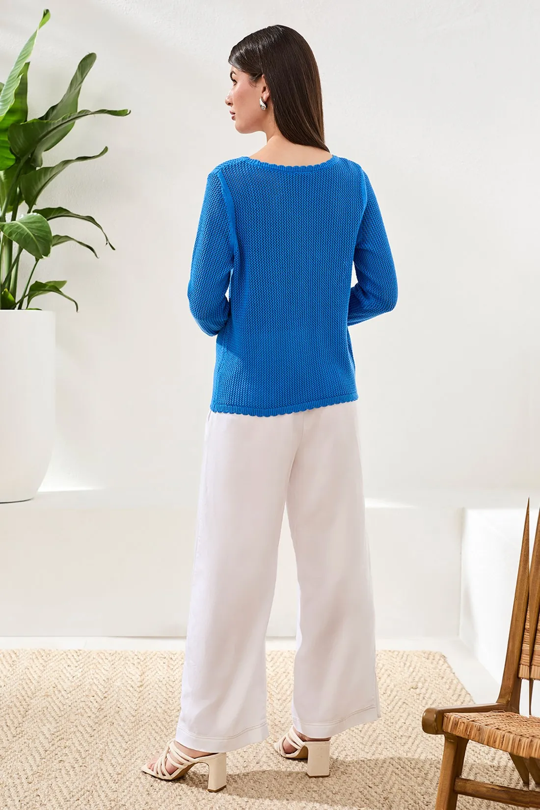 Open-Stitch Embroidered Cotton Crew Neck Sweater-Royal sold by Tribal product image thumbnail 2