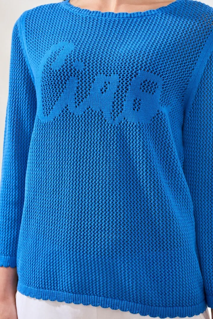 Open-Stitch Embroidered Cotton Crew Neck Sweater-Royal sold by Tribal product image thumbnail 3
