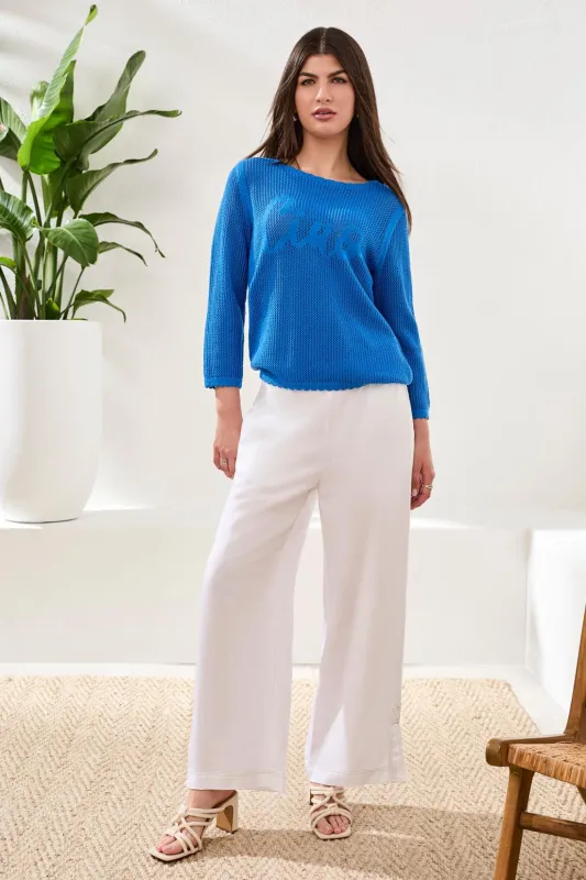 Open-Stitch Embroidered Cotton Crew Neck Sweater-Royal sold by Tribal