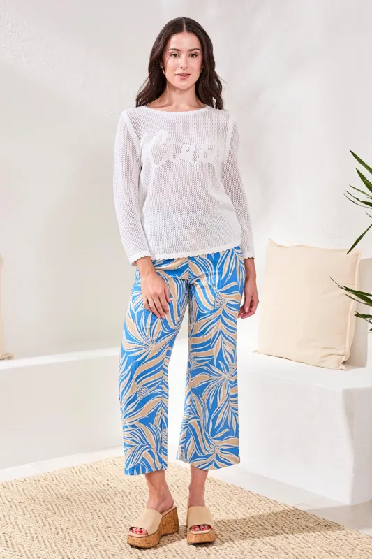 Open-Stitch Embroidered Cotton Crew Neck Sweater-White sold by Tribal