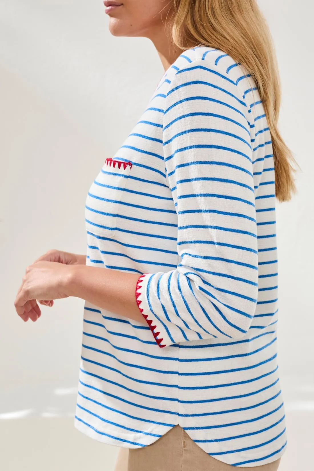 Textured Stripe Knit 3/4 Sleeve Crew Neck Top With Contrast Detail-Royal sold by Tribal product image thumbnail 3