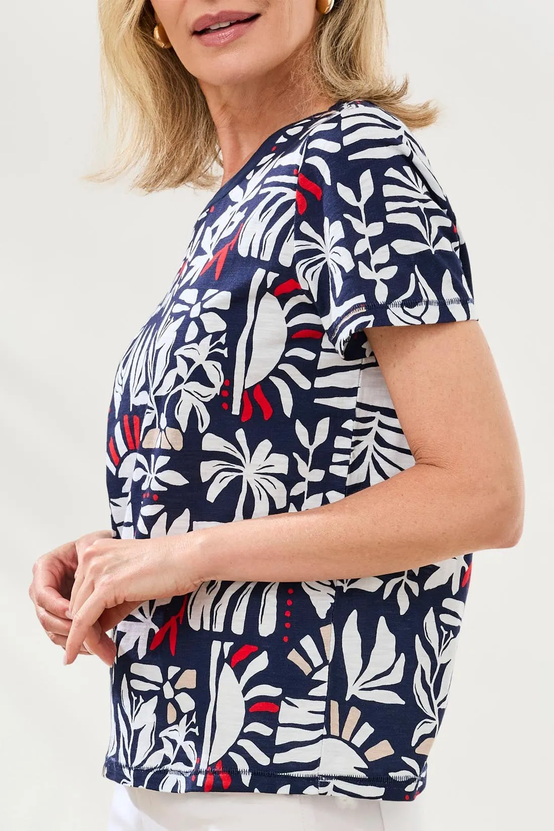 Printed Slub Knit Crew Neck Top-Jet blue sold by Tribal product image thumbnail 2