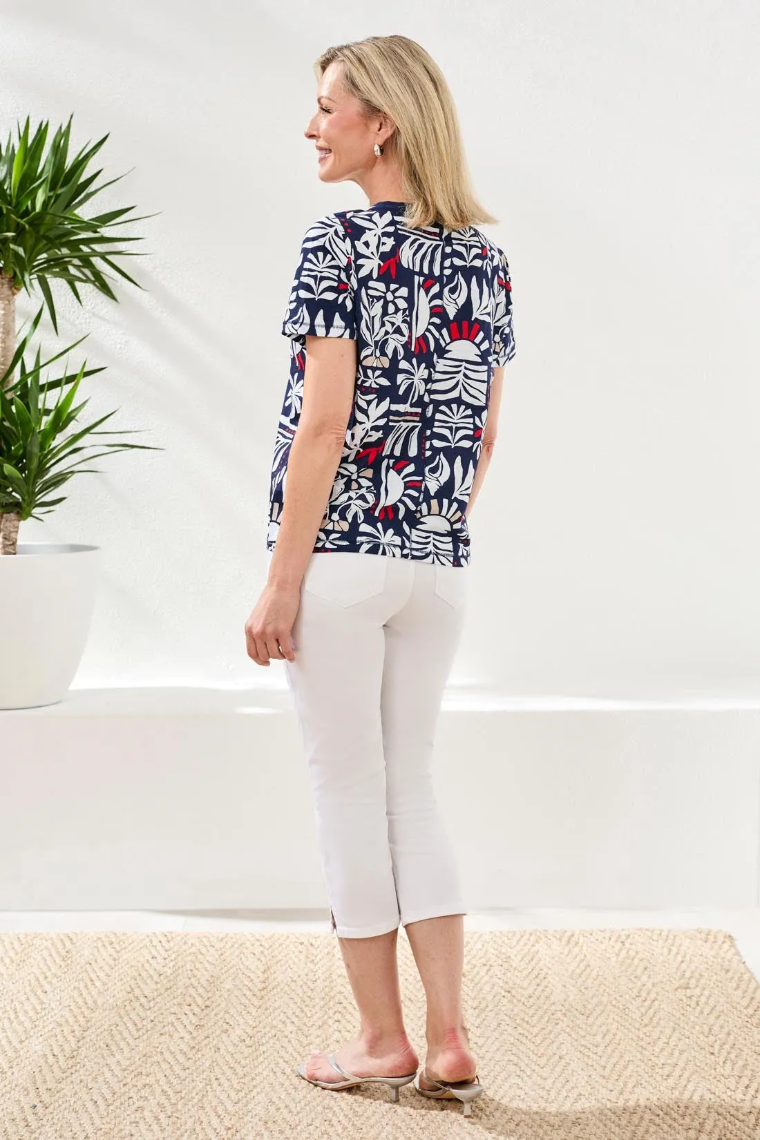 Printed Slub Knit Crew Neck Top-Jet blue sold by Tribal product image thumbnail 4