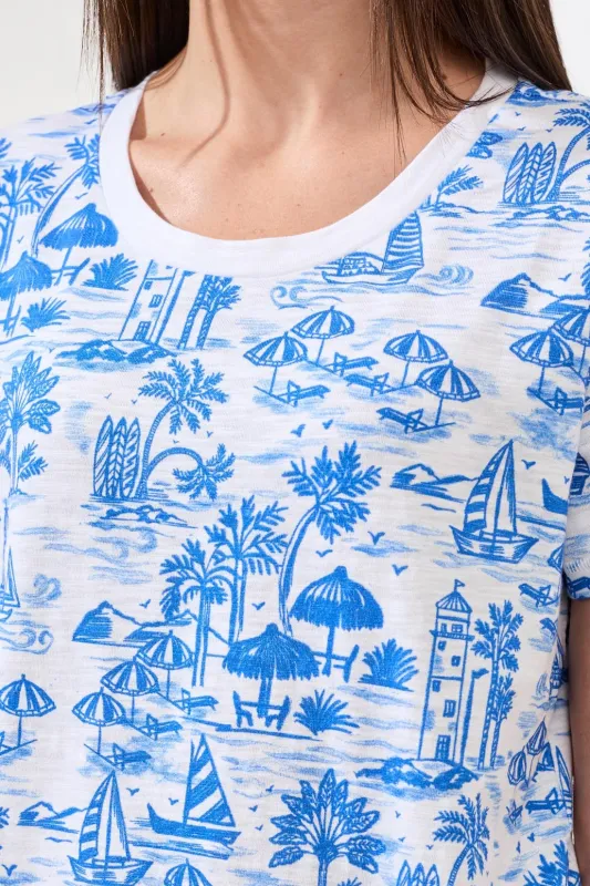 Printed Slub Knit Crew Neck Top-Royal made by Tribal