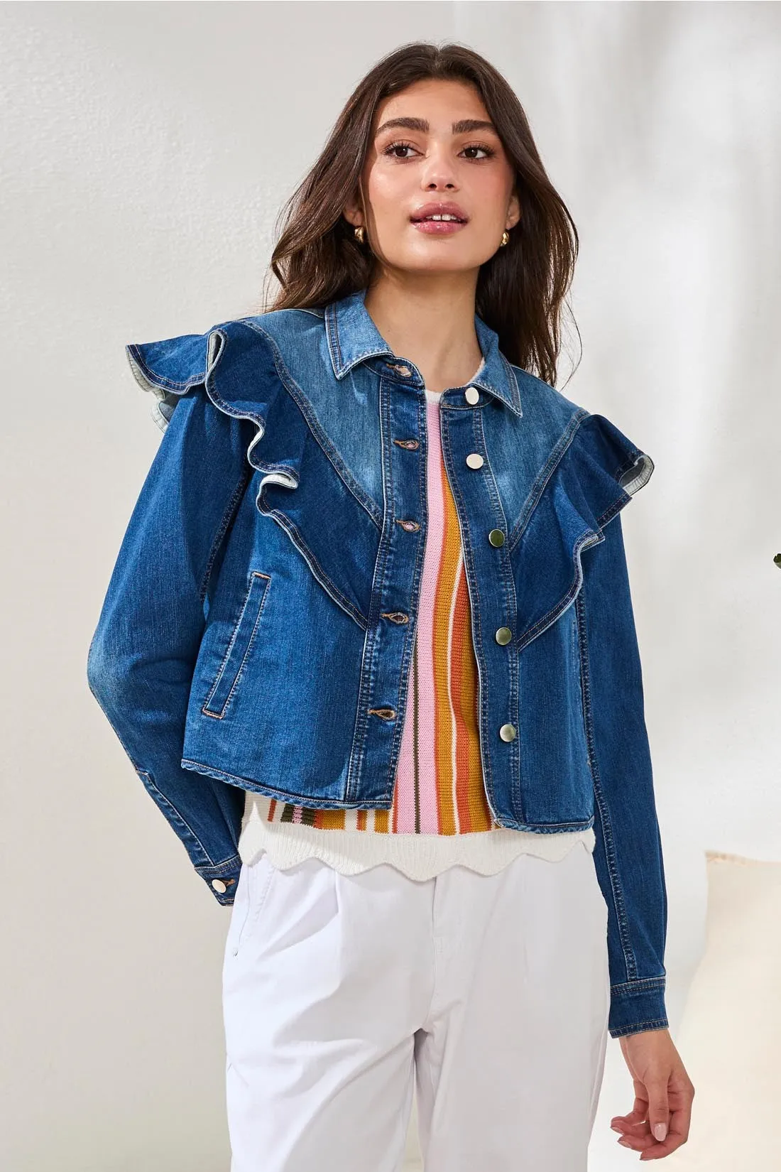 Fashion Denim Jacket With Sculpted Ruffle Detail-Dk pacific sold by Tribal product image thumbnail 2