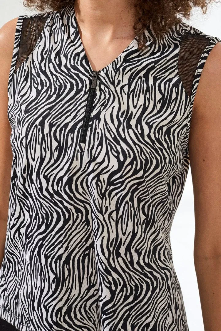 Zebra Sleeveless Zip Front Mesh Accent Top-Black sold by Tribal product image thumbnail 4