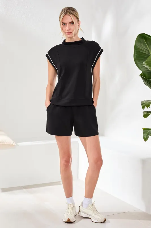 Techno Lux Mock Neck Contrast Piping-Black made by Tribal