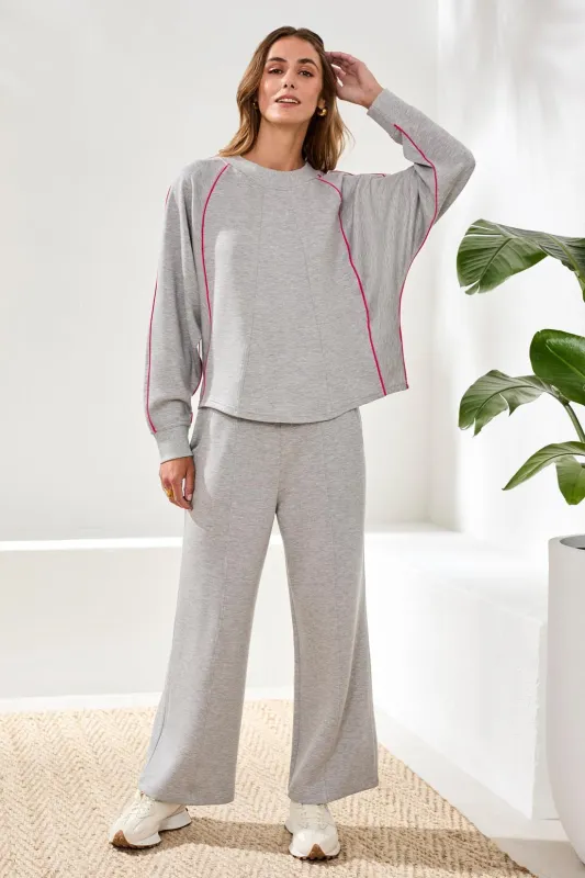 Techno Lux Crew Dolman Top Contrast-Lt.grey mix made by Tribal