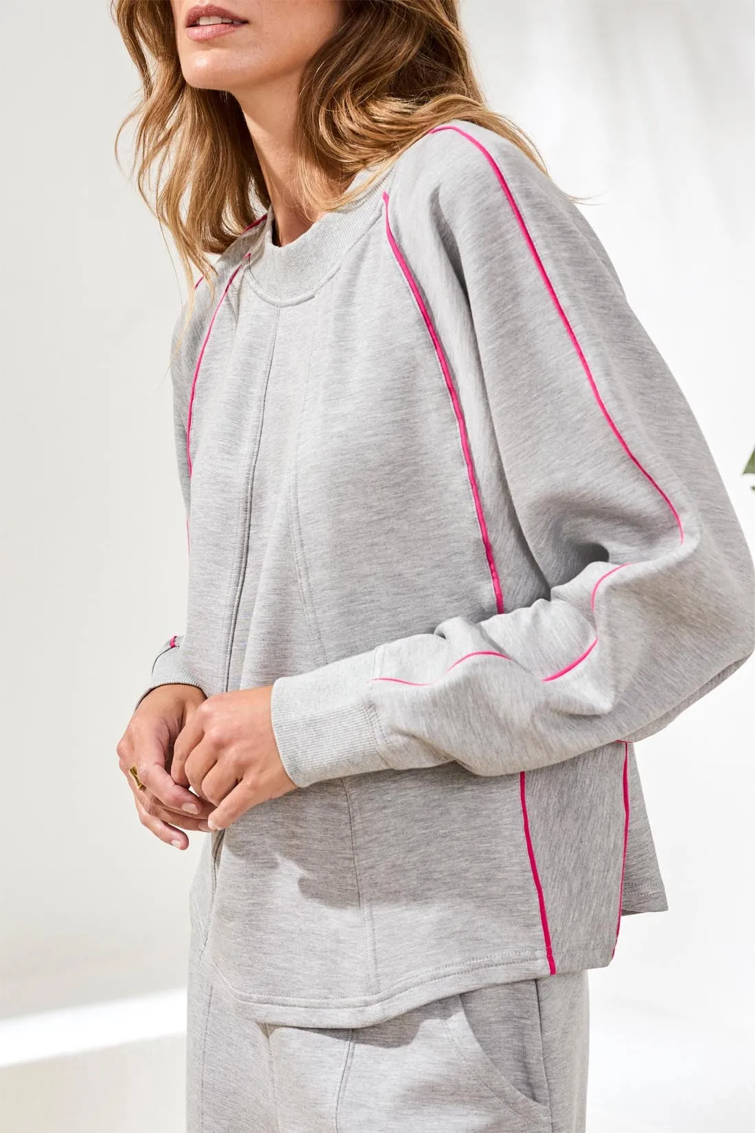 Techno Lux Crew Dolman Top Contrast-Lt.grey mix sold by Tribal product image thumbnail 2