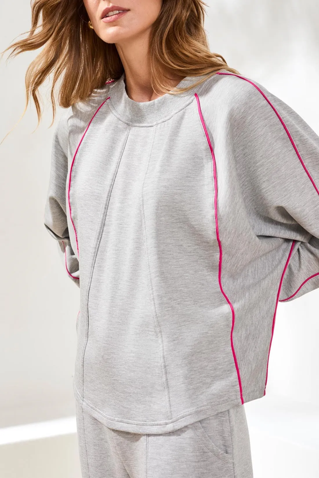 Techno Lux Crew Dolman Top Contrast-Lt.grey mix sold by Tribal product image thumbnail 3
