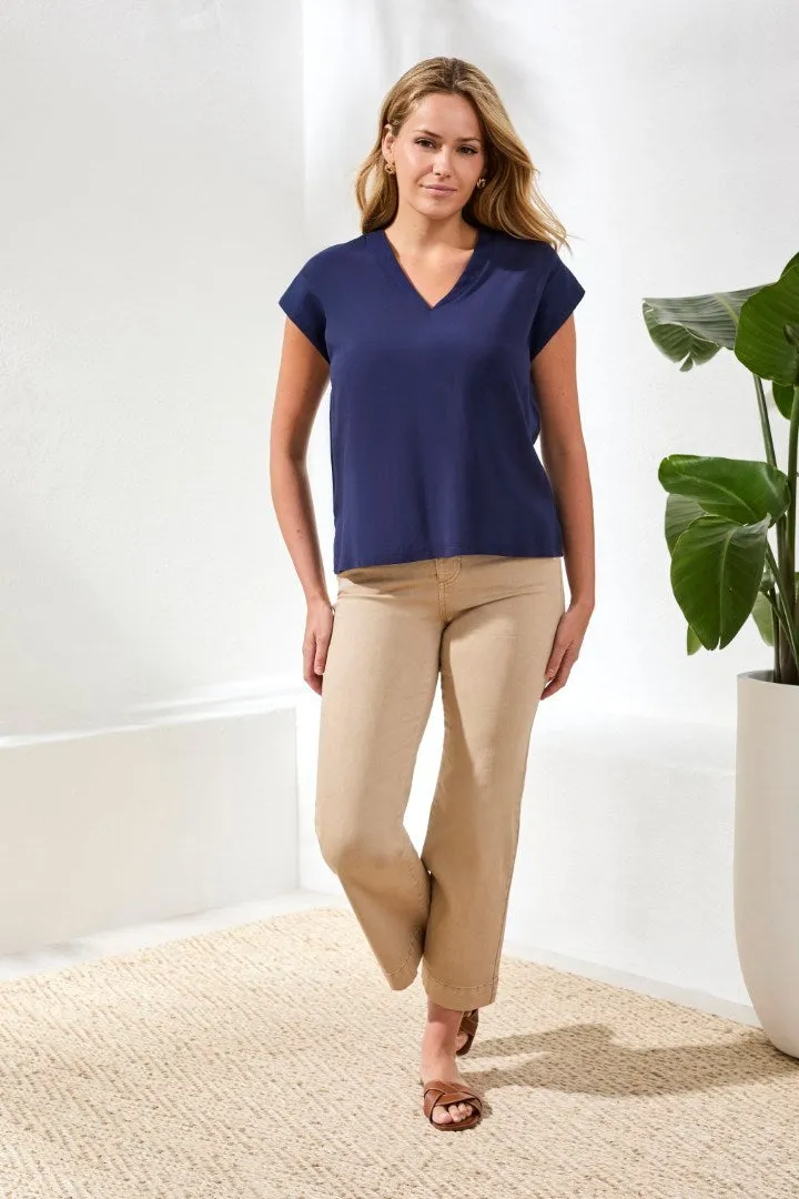 Mixed Media Soft Drape Cap Sleeve V-Neck Top-Nautical sold by Tribal
