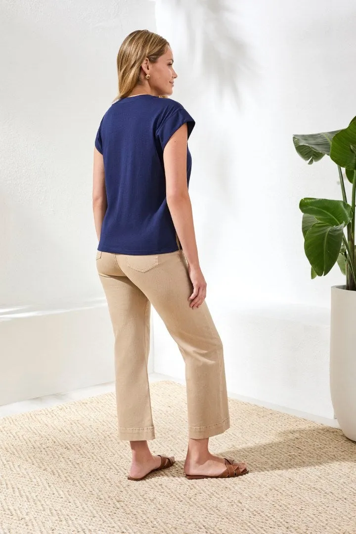 Mixed Media Soft Drape Cap Sleeve V-Neck Top-Nautical sold by Tribal product image thumbnail 2