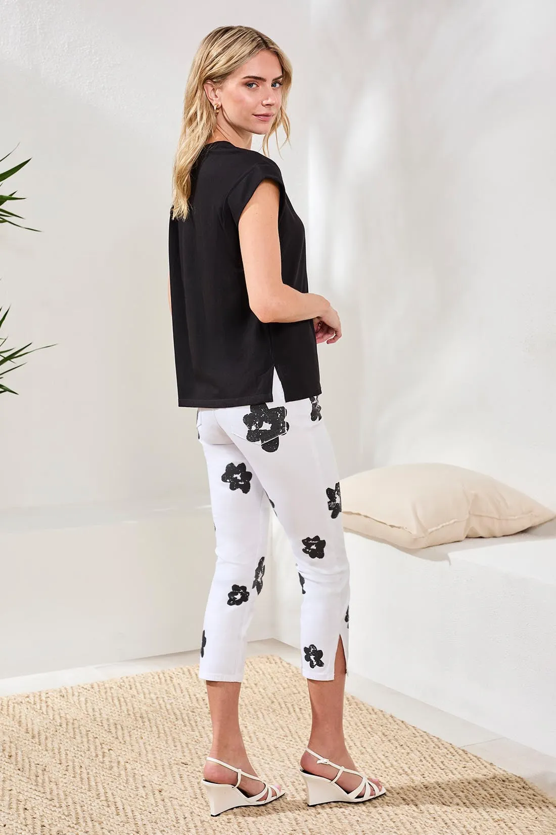 Mixed Media Soft Drape Cap Sleeve V-Neck Top-Black sold by Tribal product image thumbnail 4