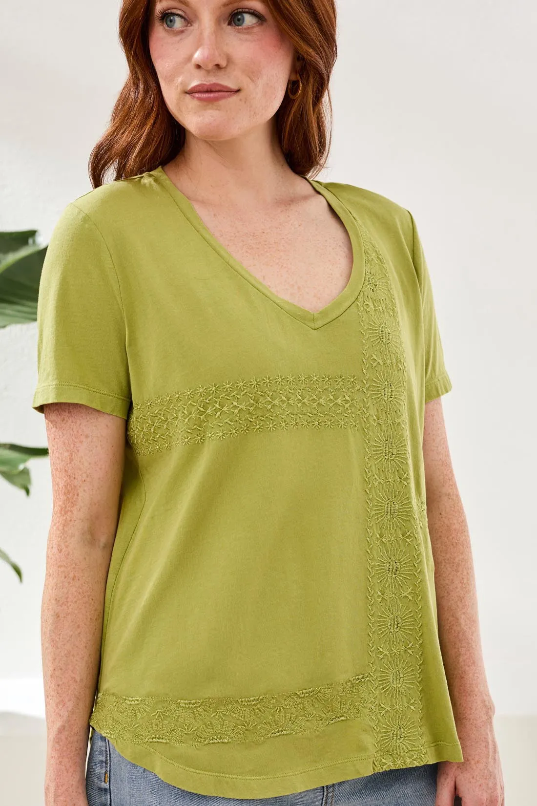 Embroidered V-Neck Top With Special Wash-Kiwizest sold by Tribal product image thumbnail 3