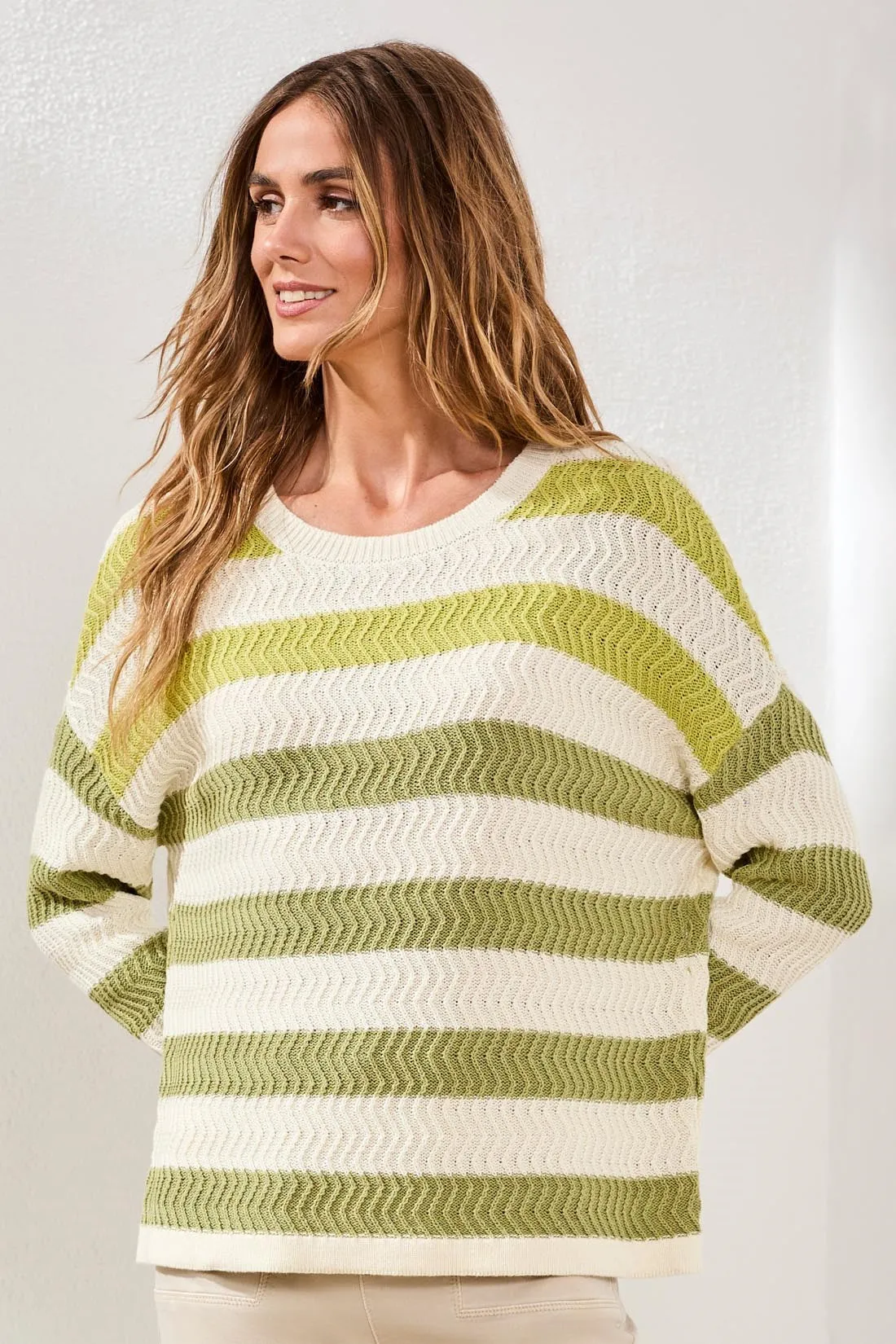 Crew Neck Drop Shoulder 3/4 Sweater-Kiwizest sold by Tribal product image thumbnail 3