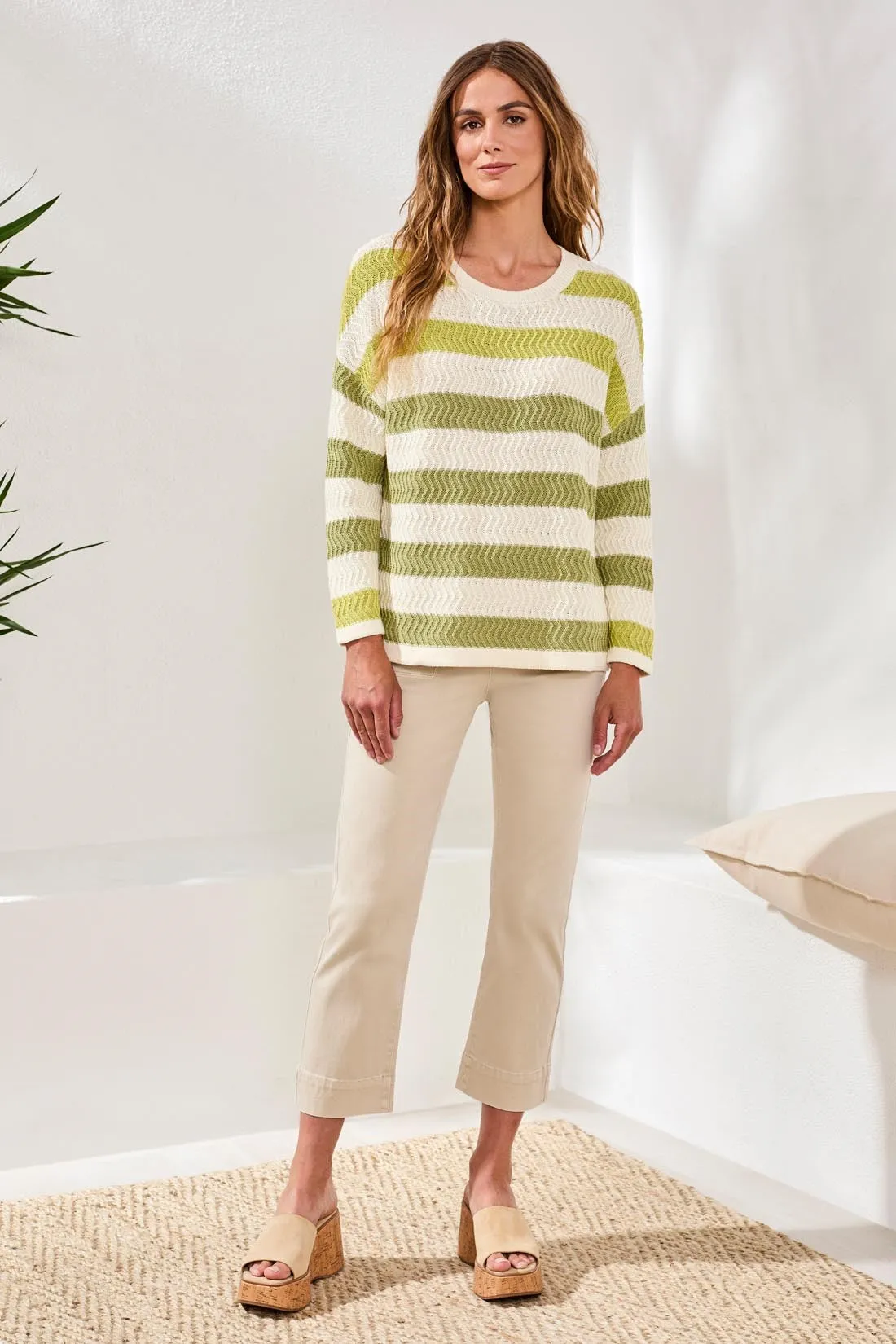 Crew Neck Drop Shoulder 3/4 Sweater-Kiwizest sold by Tribal