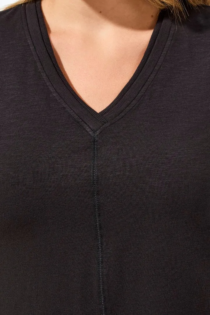 Slub Knit V-Neck Top With Double Trim Detail-Black sold by Tribal product image thumbnail 3