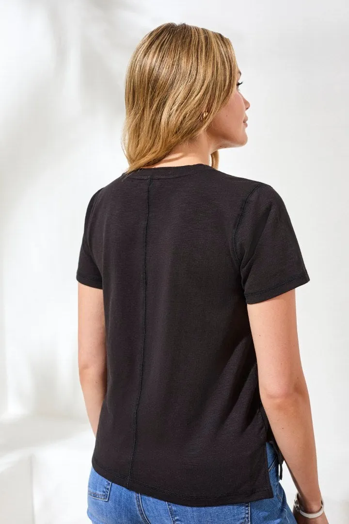 Slub Knit V-Neck Top With Double Trim Detail-Black sold by Tribal product image thumbnail 2