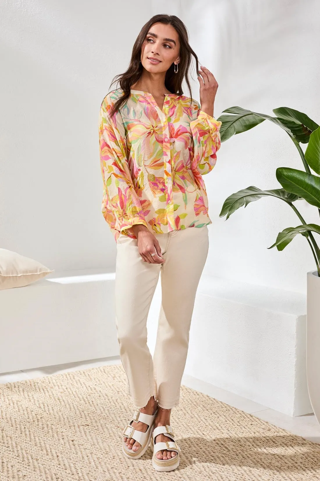 Flowy Dolman Sleeve Blouse With Self-Covering Buttons-Rosesilk sold by Tribal product image thumbnail 2