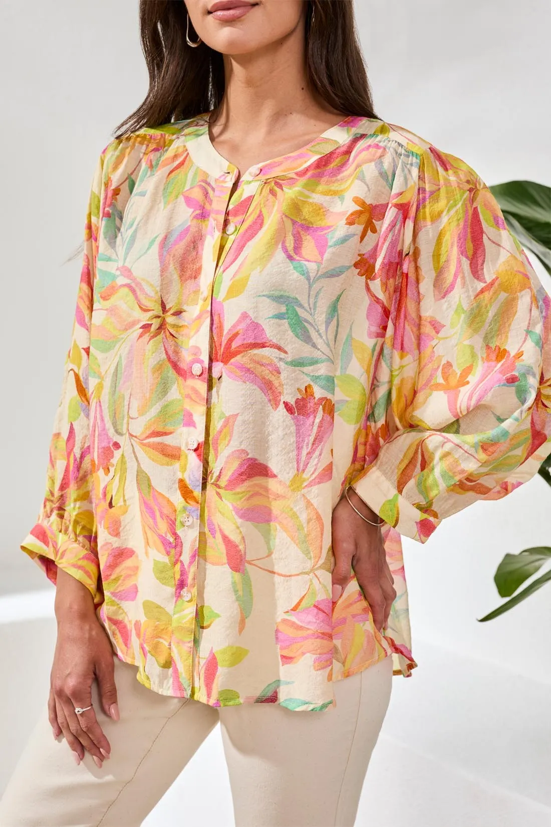 Flowy Dolman Sleeve Blouse With Self-Covering Buttons-Rosesilk sold by Tribal product image thumbnail 3