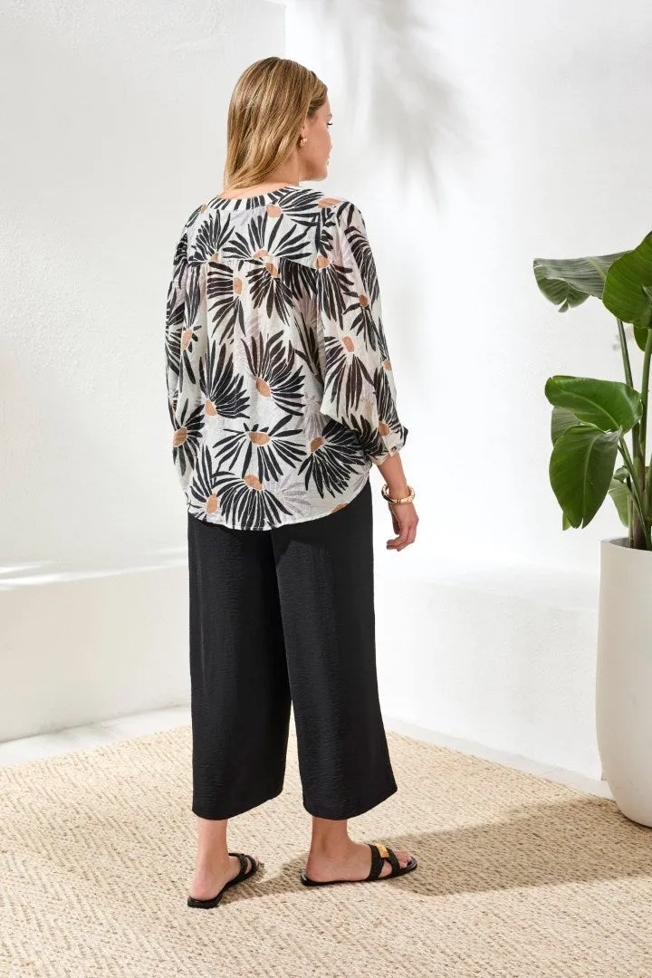 Flowy Dolman Sleeve Blouse With Self-Covering Buttons-White/black sold by Tribal product image thumbnail 2