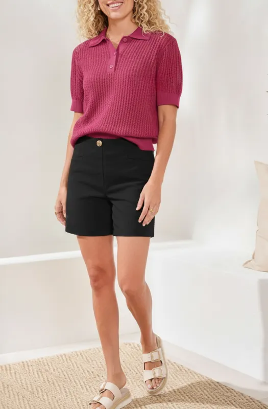 Flatten It® Button-Front Pull-On Shorts-Black sold by Tribal