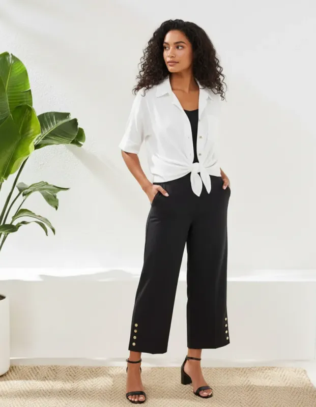 Flatten It® Tummy Control Wide Leg Pull-On Capris Pants-Black made by Tribal